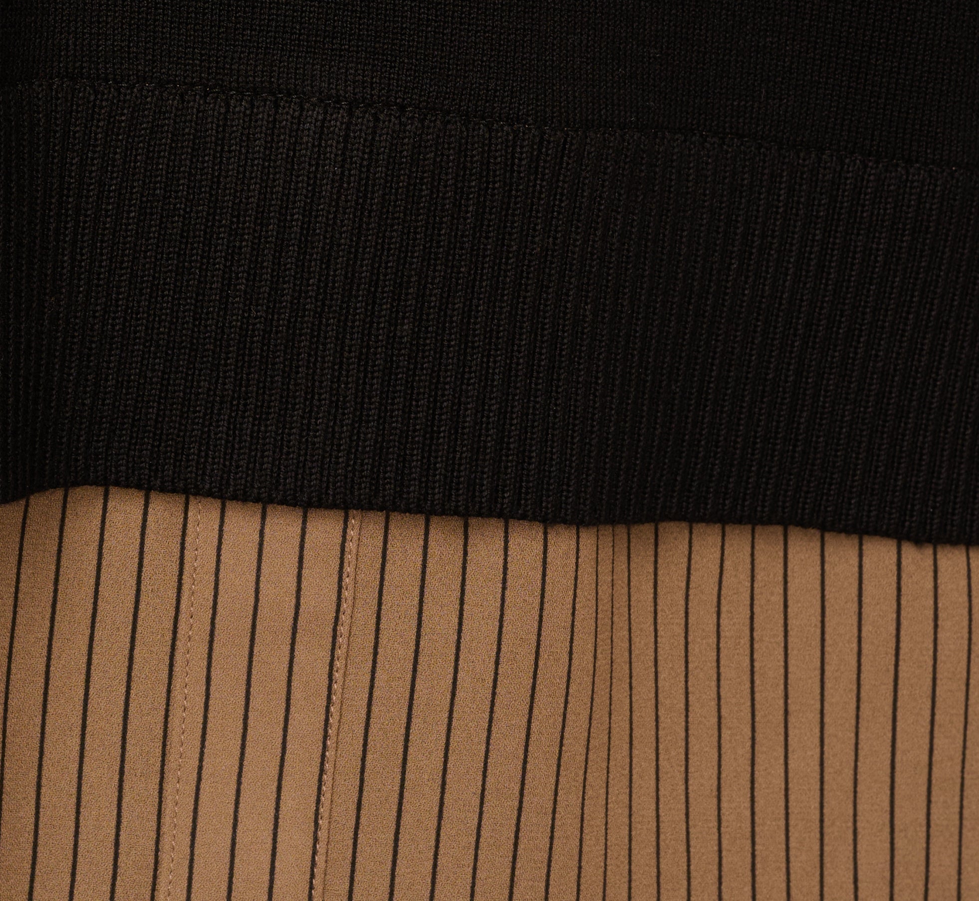 Long Sleeve Collared Printed Twover Sweater In Black W  Mocha Petite Stripe