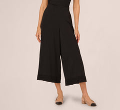 Soutache Trim Cropped Wide Leg Pant In Black