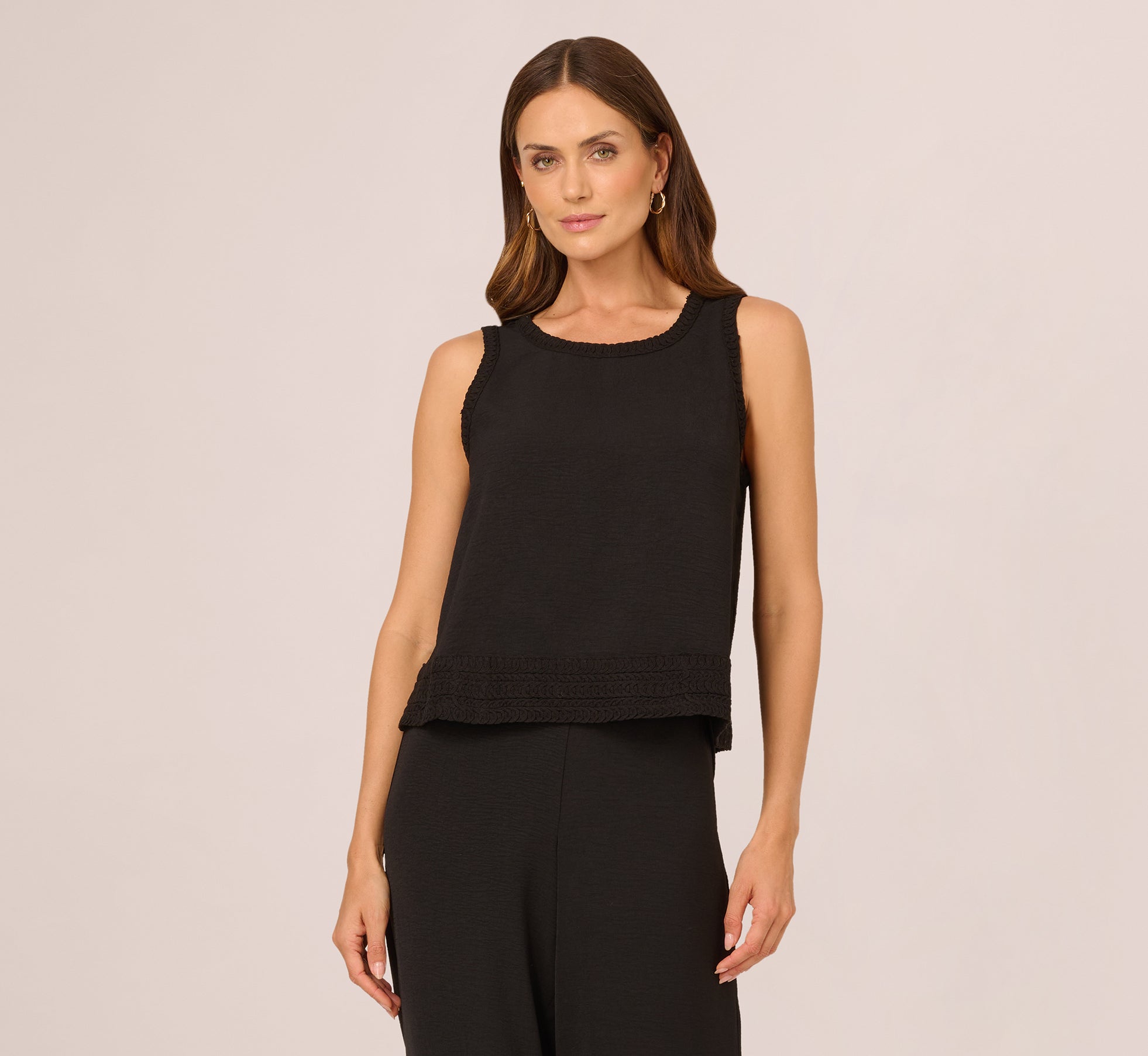 Sleeveless Soutache Trim Top In Black