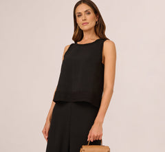 Sleeveless Soutache Trim Top In Black