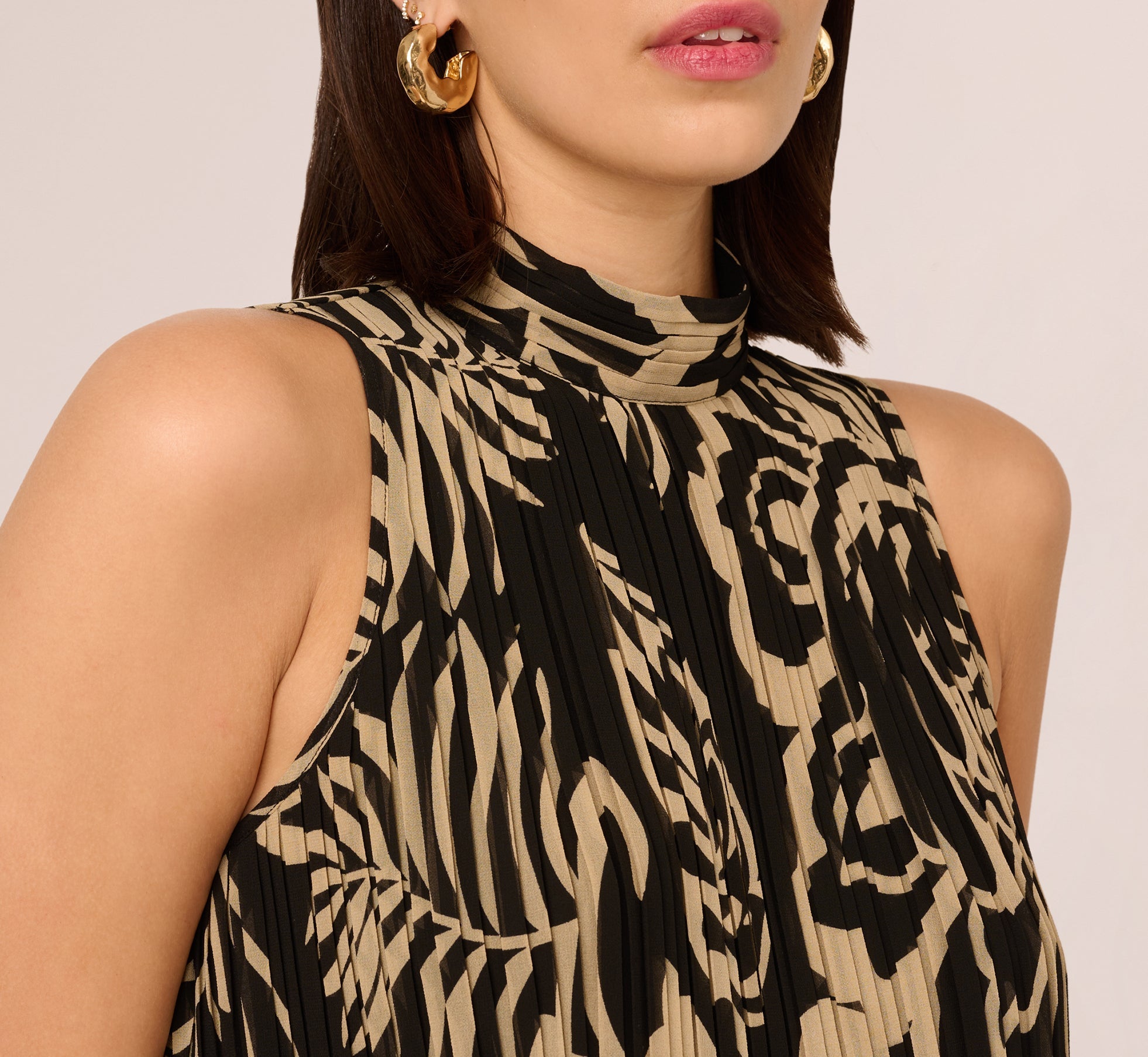 Pleated Floral Halter Top In Black Ornate Floral