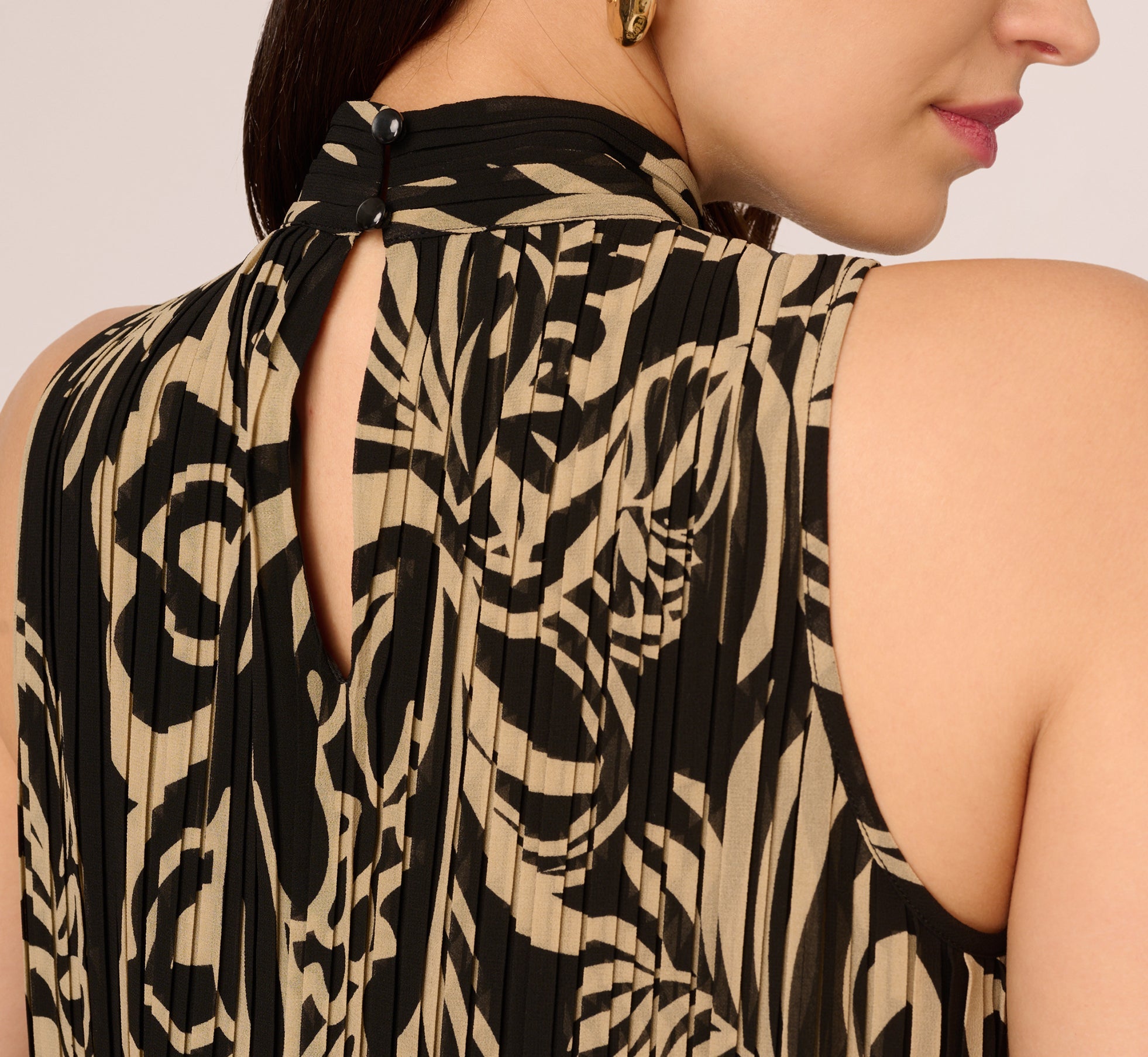 Pleated Floral Halter Top In Black Ornate Floral