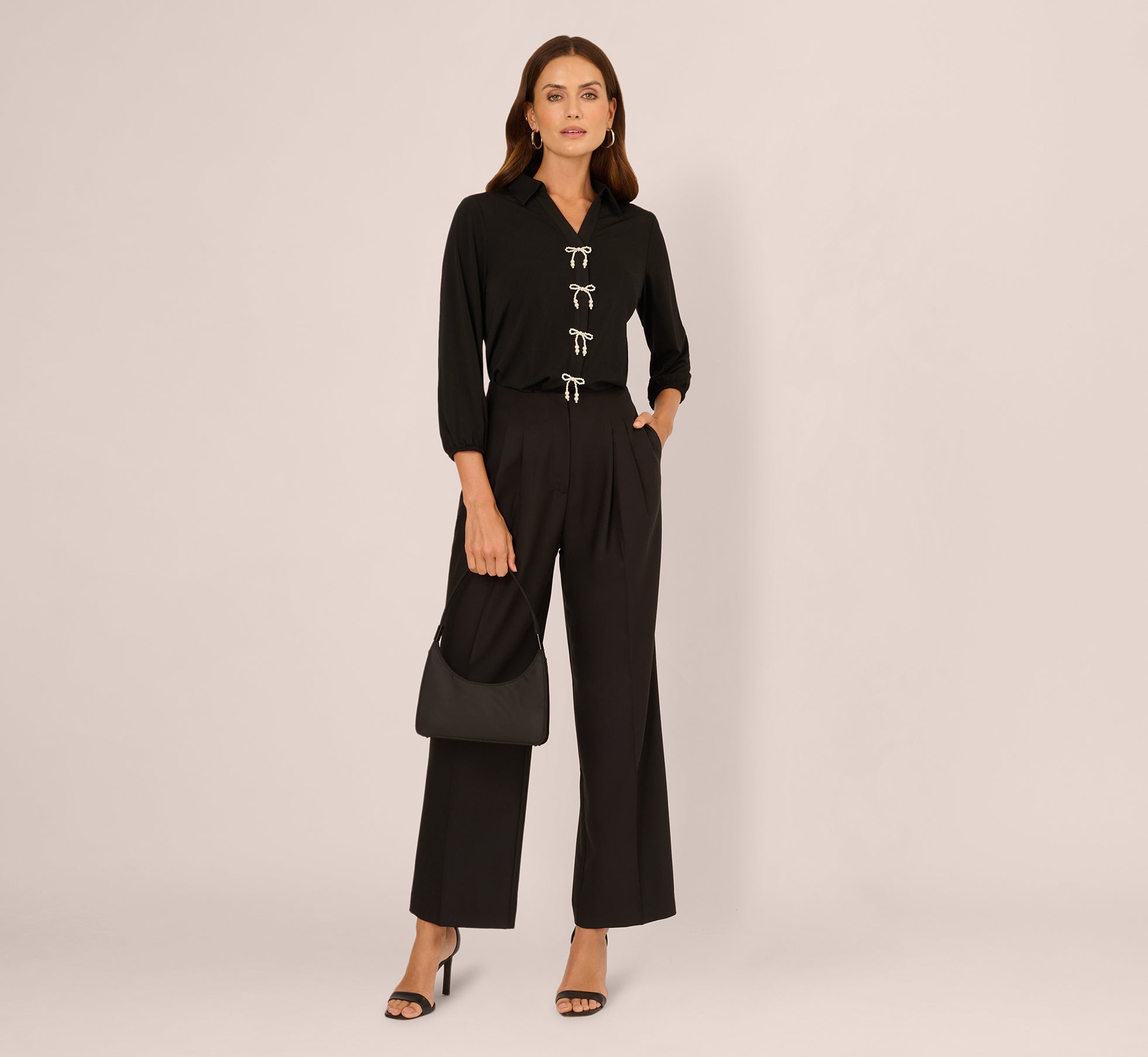 Wide Leg Pleated Trouser In Black