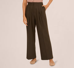 Wide Leg Pleated Trouser In Military Green