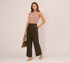 Wide Leg Pleated Trouser In Military Green