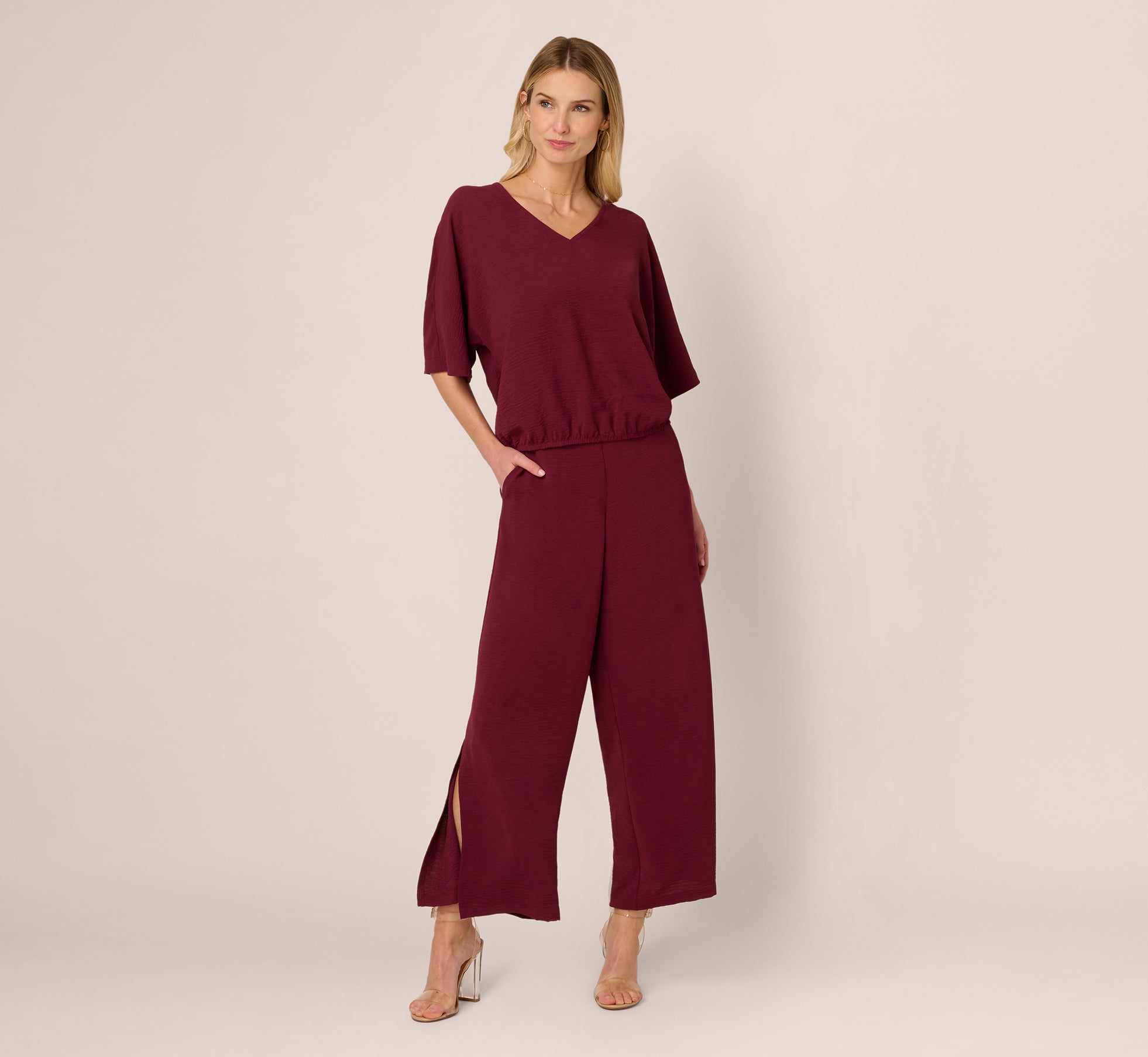 Short Sleeve Top And Wide Leg Pant Airflow Set In Fig