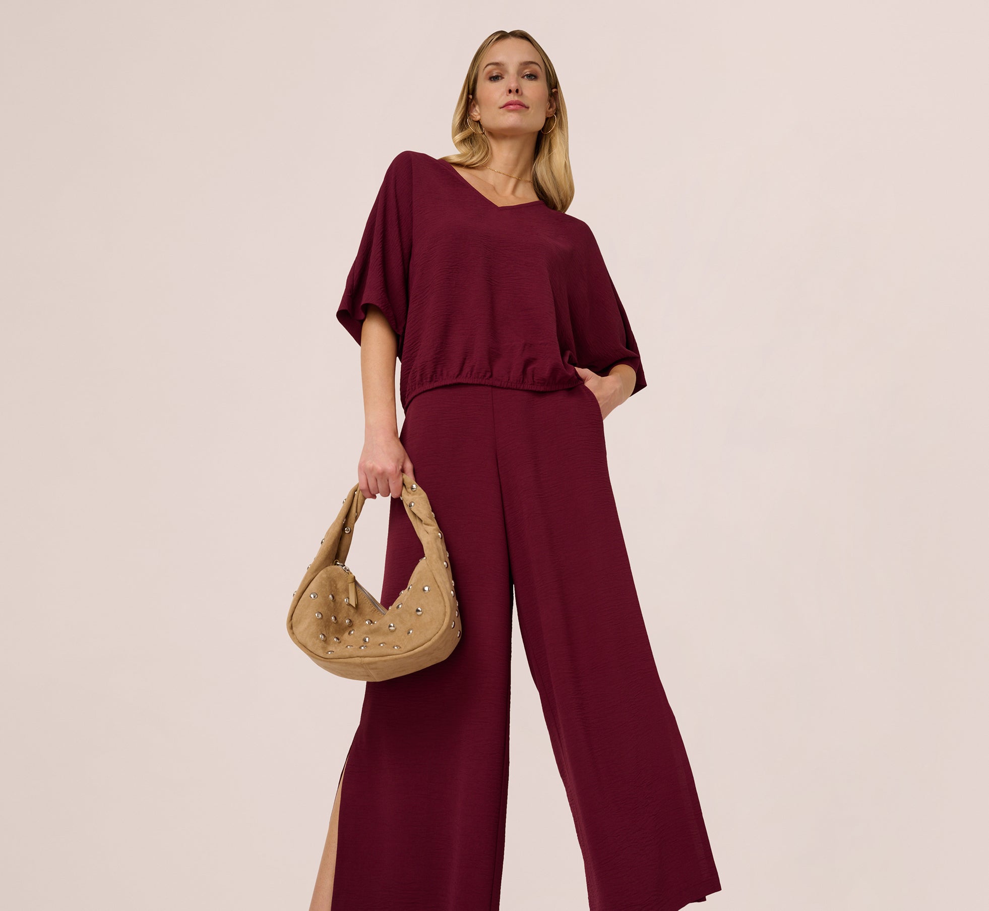 Short Sleeve Top And Wide Leg Pant Airflow Set In Fig
