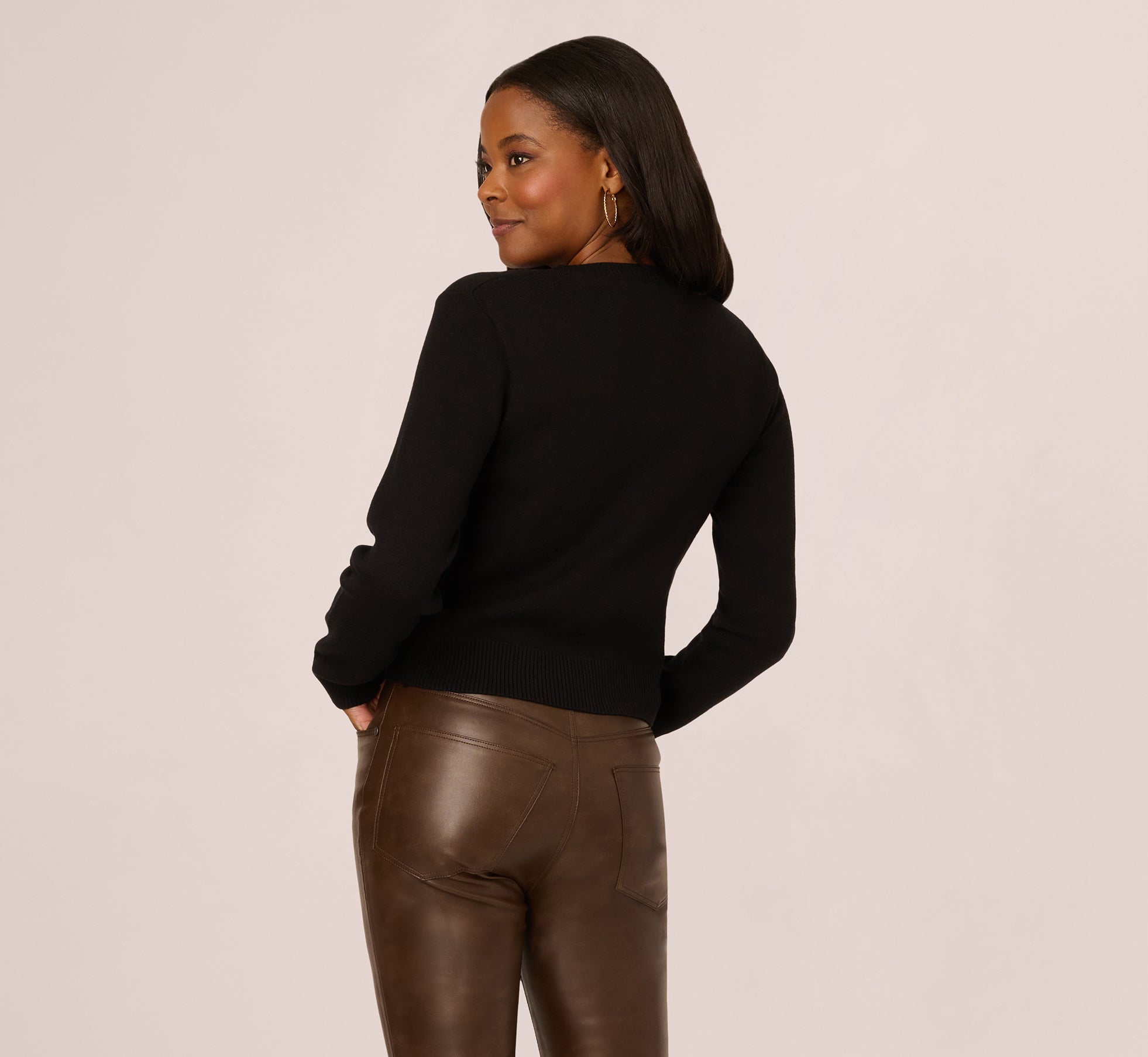 Floral Embroidered Cardigan Sweater In Black Cream