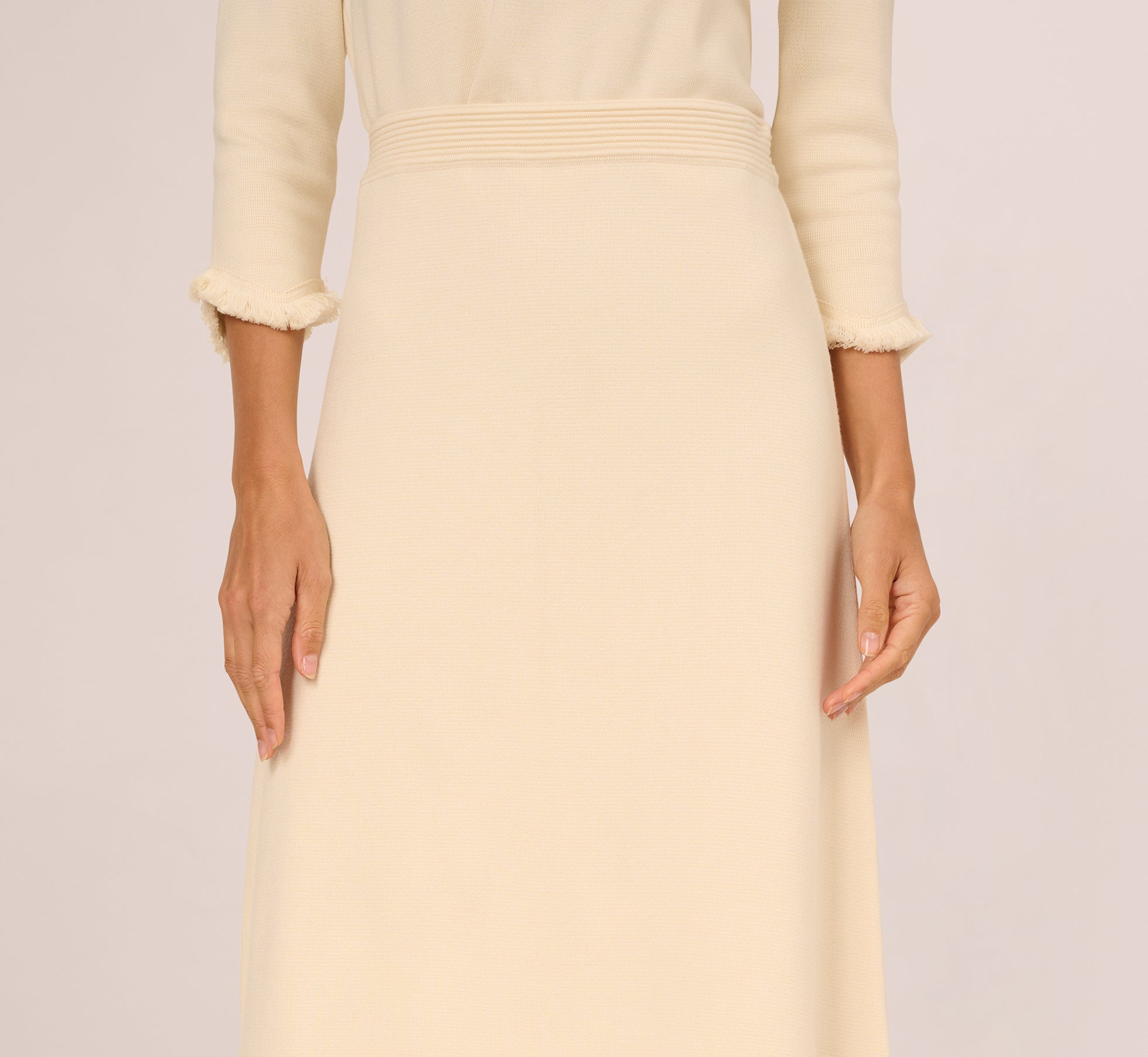 Sweater Knit Scalloped A Line Midi Skirt In Cream