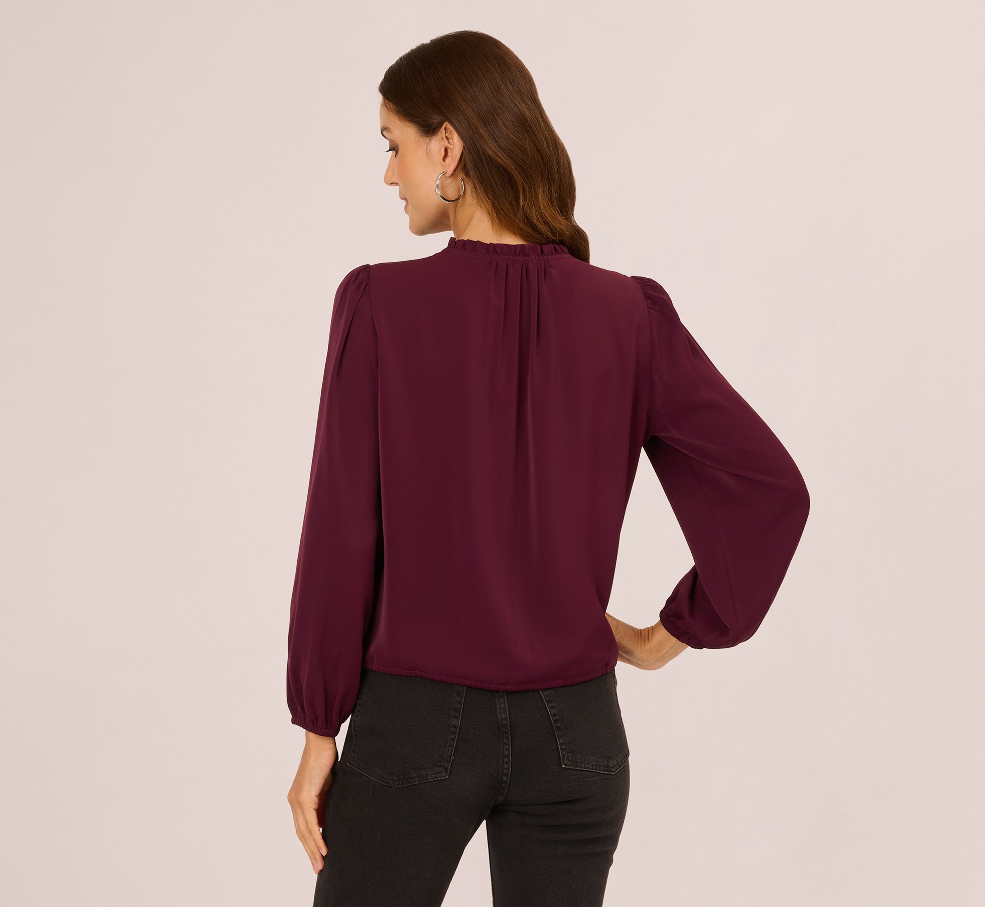 Long Sleeve Silky Buttoned Blouse In Raisin