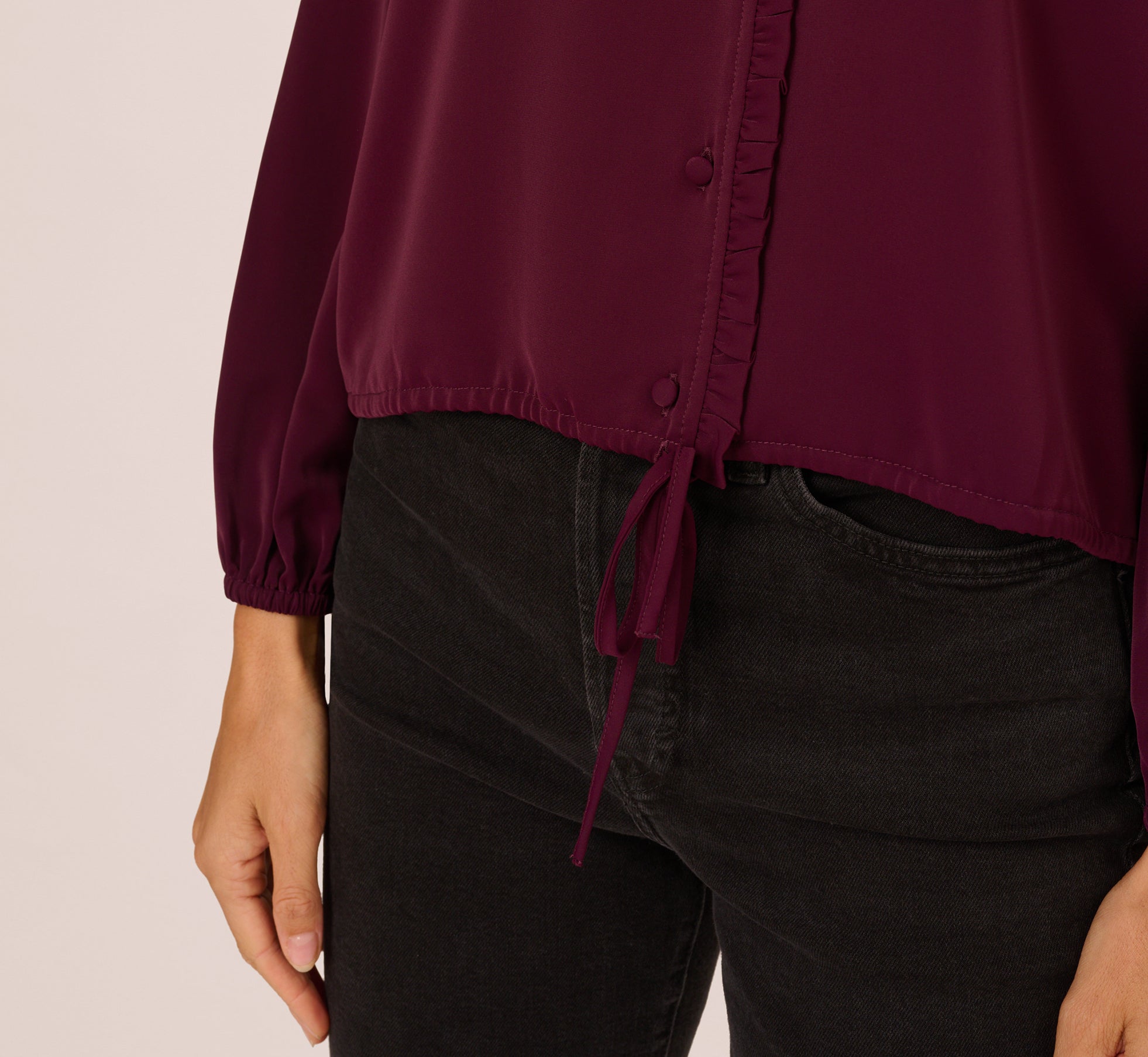 Long Sleeve Silky Buttoned Blouse In Raisin