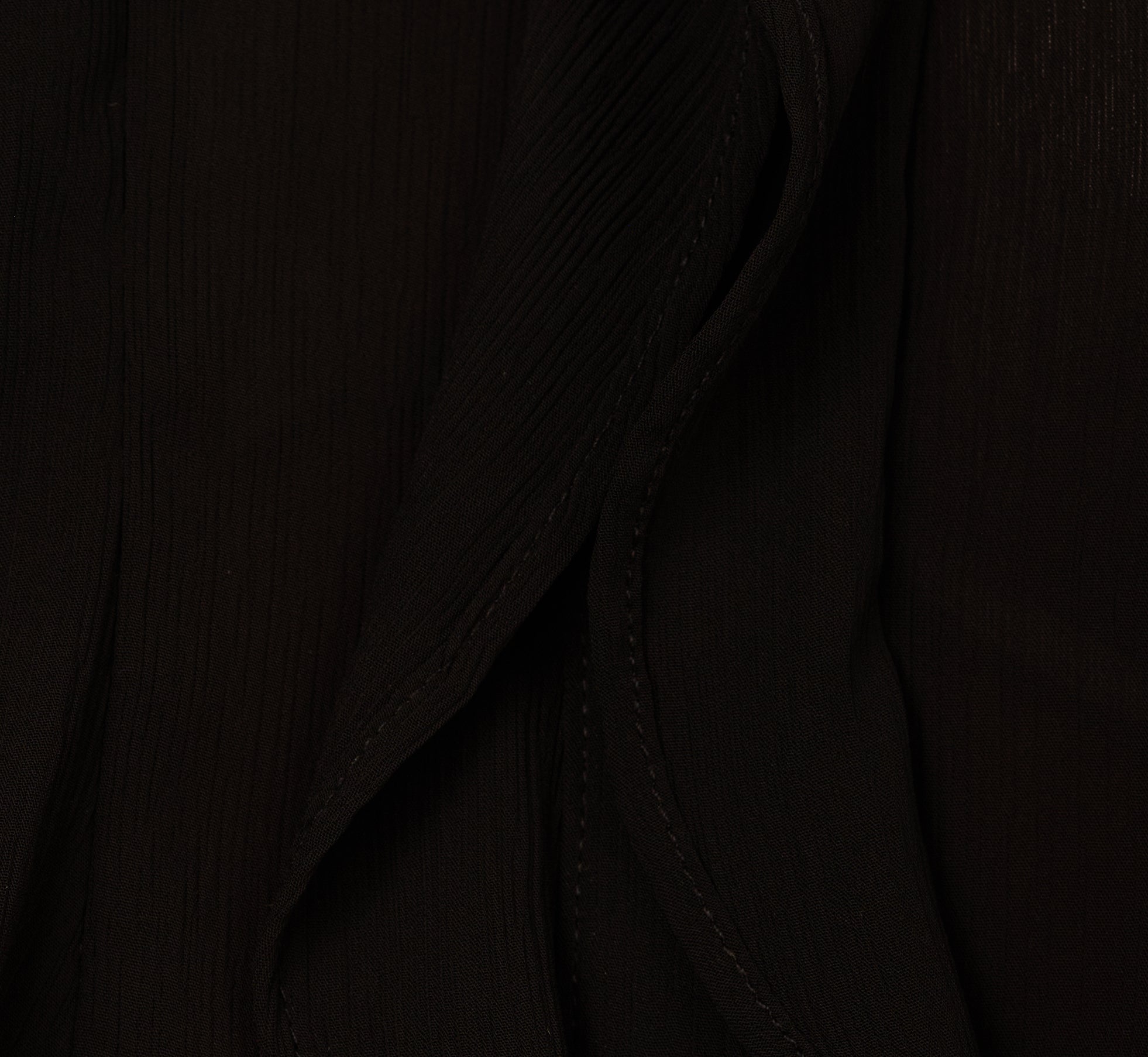 Long Sleeve Sheer Ruffle Front Blouse In Black