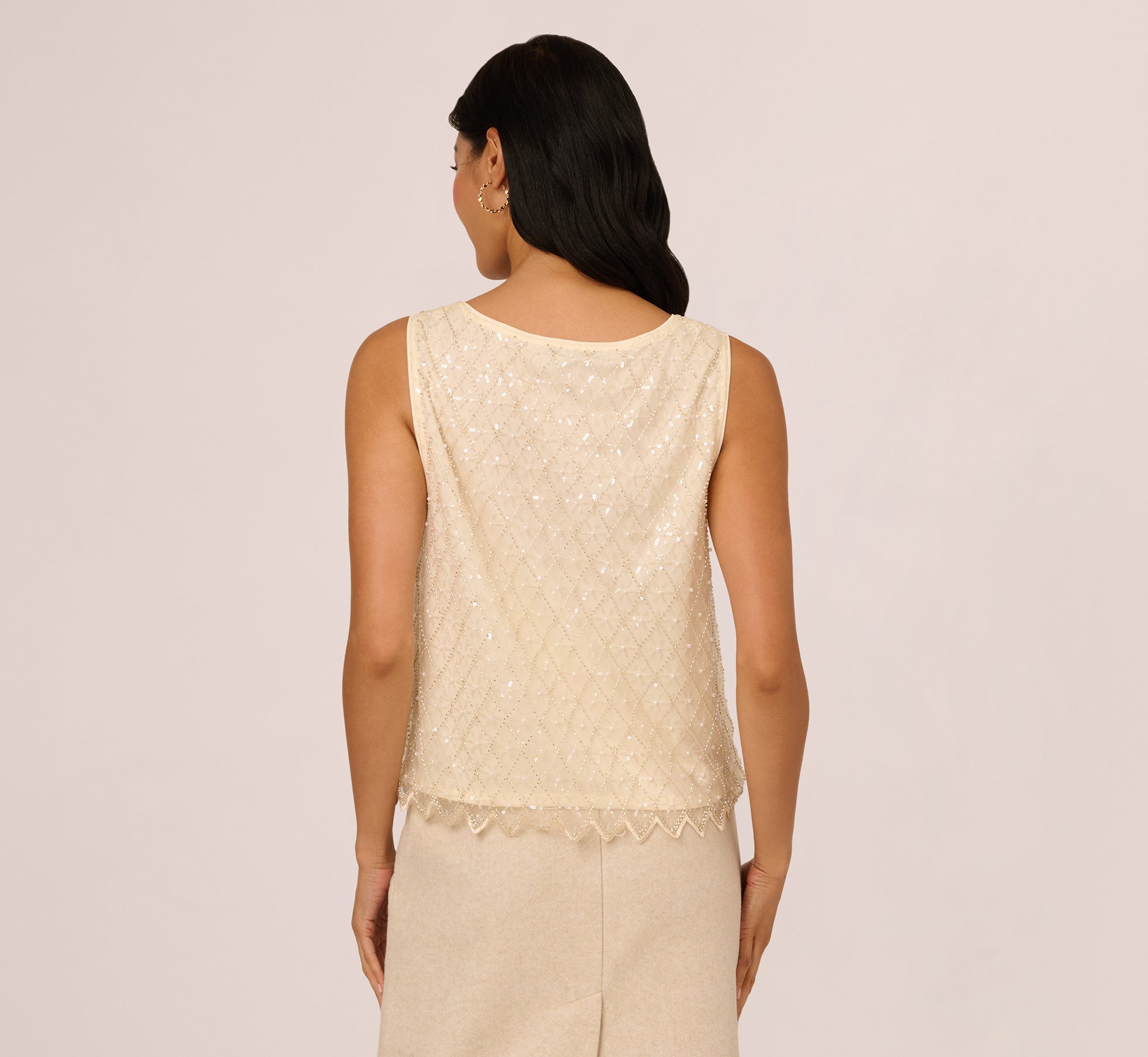 Sequin Beaded Tank Top In Almond Cream