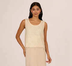 Sequin Beaded Tank Top In Almond Cream