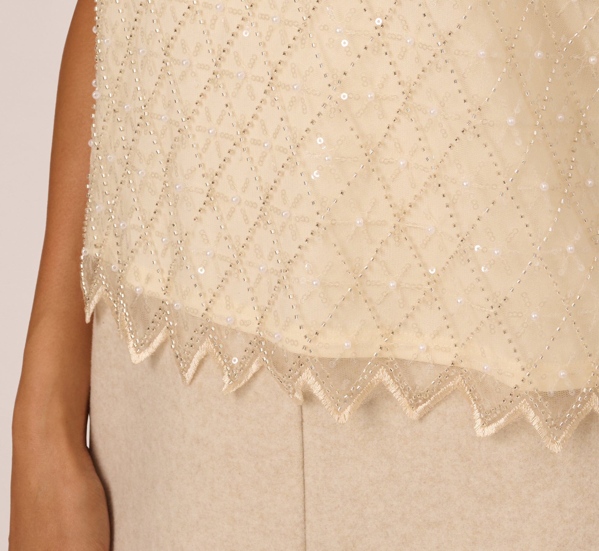 Sequin Beaded Tank Top In Almond Cream