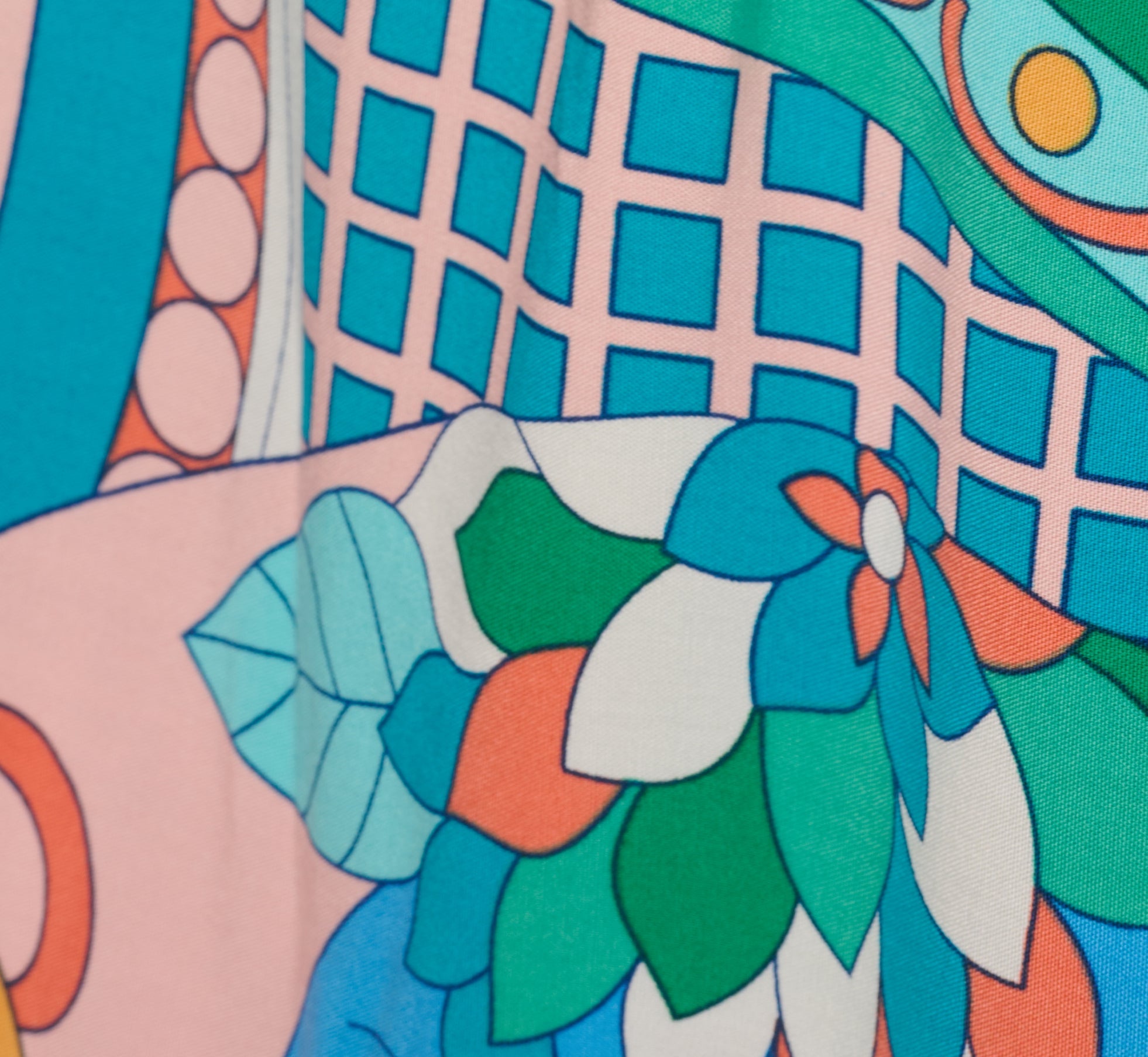 Plus Size Long Sleeve Retro Printed A Line Dress In Peach Multi