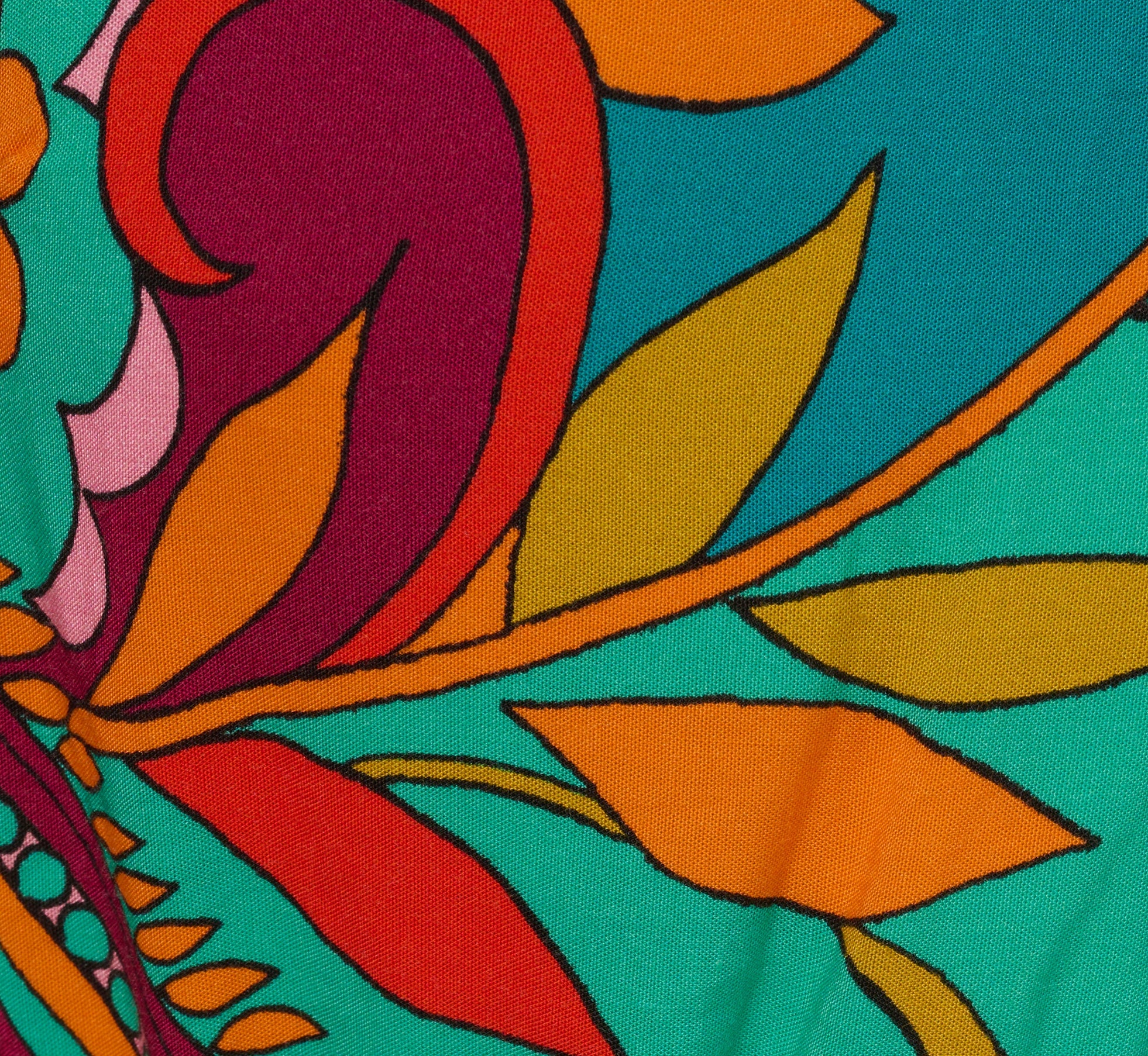 Long Sleeve Retro Printed A Line Dress In Teal Multi