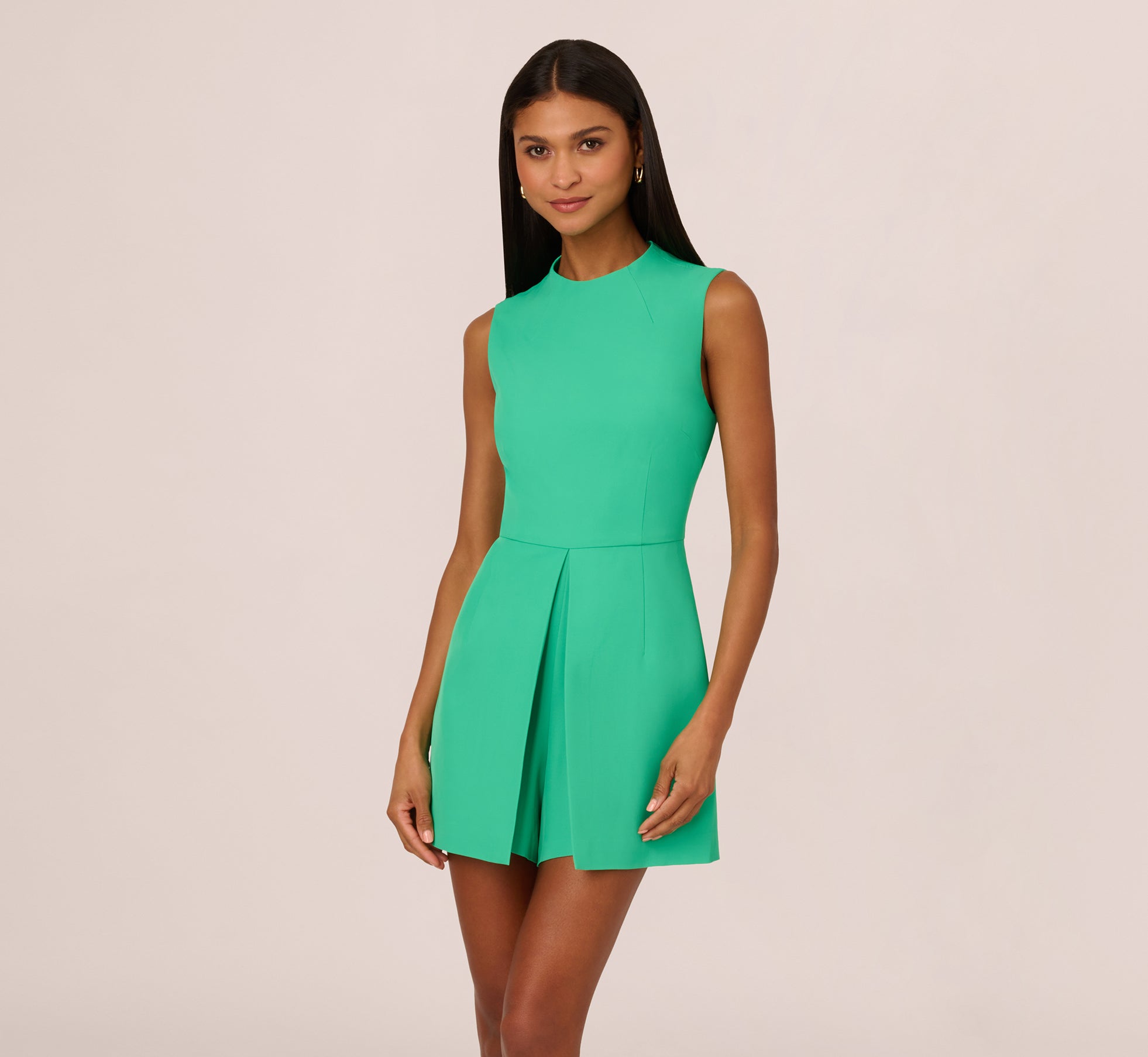 Sleeveless Romper With Peplum Hem In Flora Green