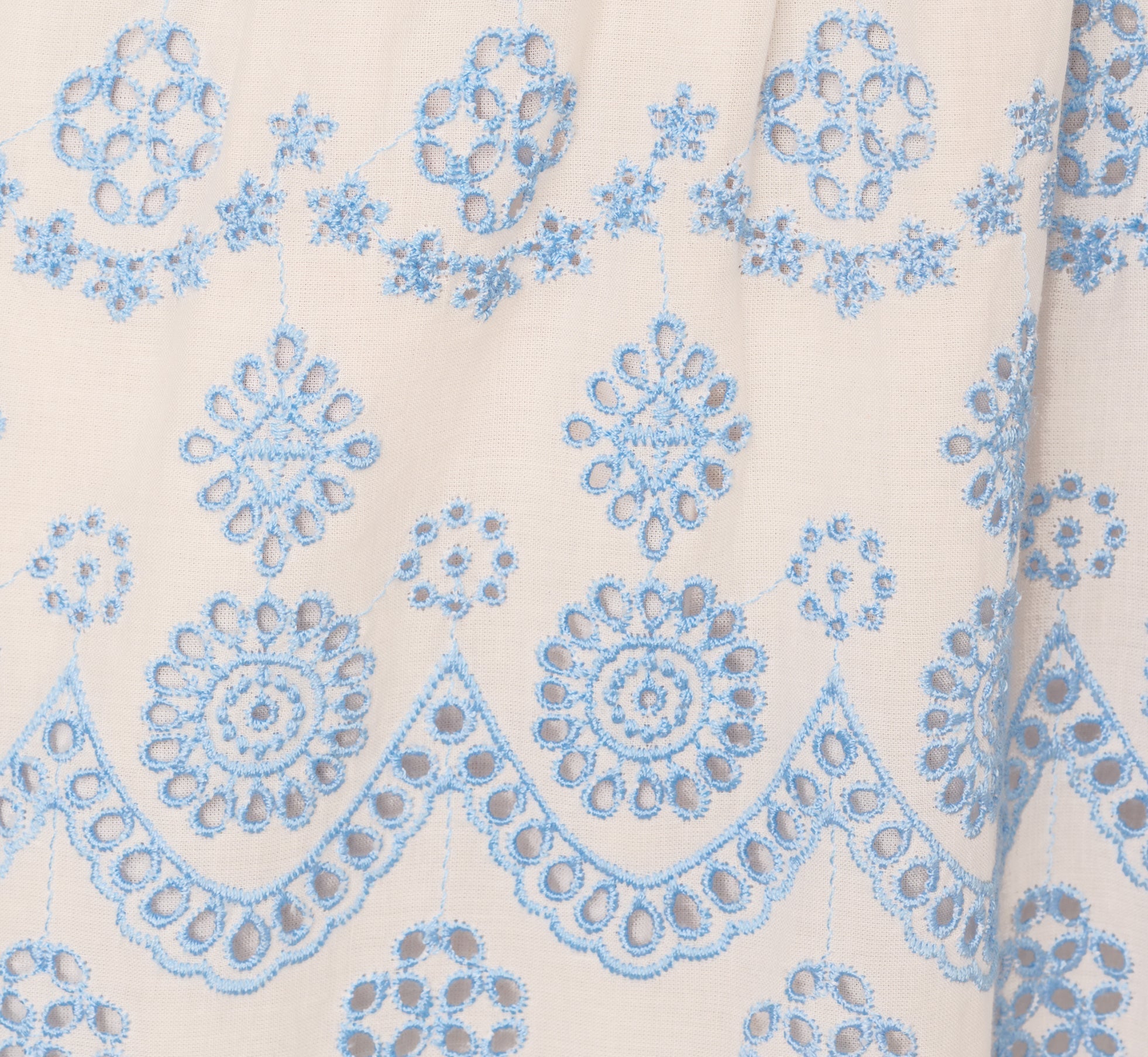 Long Sleeve Flounce Eyelet Shirt Dress In Light Blue Ivory