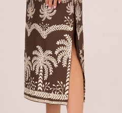 Sleeveless Bow Front Palm Tree Sundress In Brown Ivory