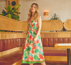 Floral Shirred Cotton Midi Sundress In Ivory Multi