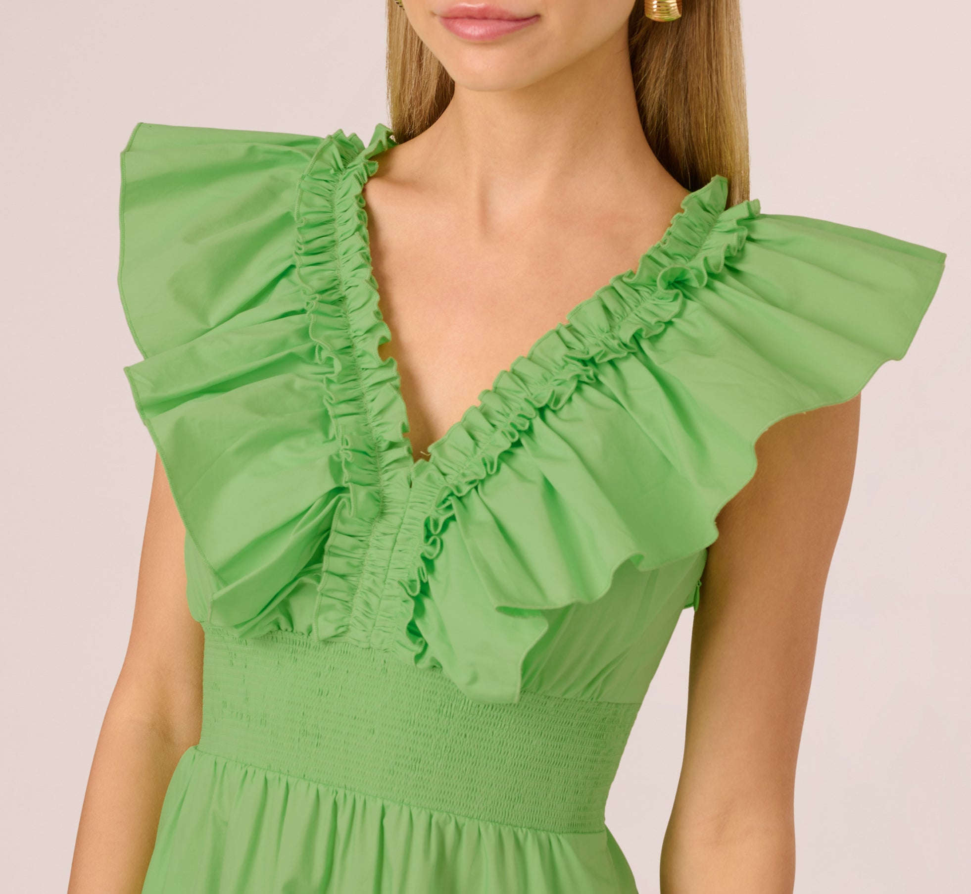 Ruffle Collar Flounce Mini Dress In Lime