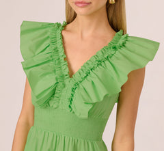 Ruffle Collar Flounce Mini Dress In Lime