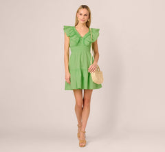 Ruffle Collar Flounce Mini Dress In Lime