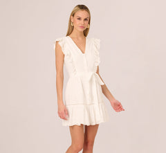Sleeveless Ruffle Eyelet Mini Dress In Ivory