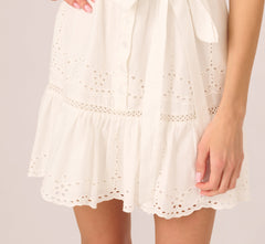 Sleeveless Ruffle Eyelet Mini Dress In Ivory