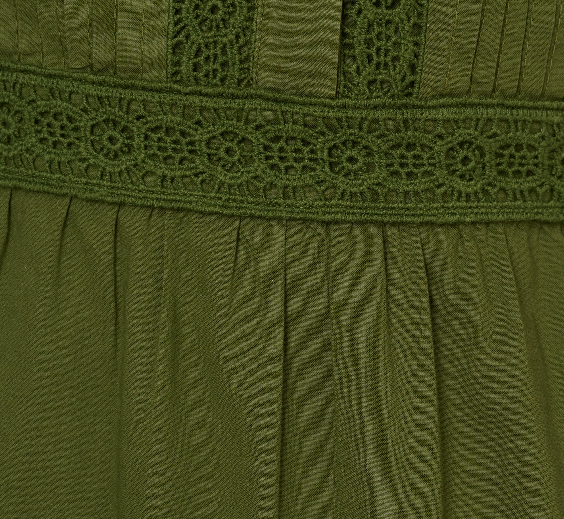 Flutter Sleeve Lace Short Cotton Dress In Olive Green