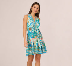 Sleeveless Retro Printed Short Sundress In Mint Multi