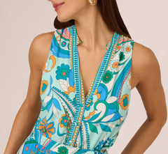 Sleeveless Retro Printed Short Sundress In Mint Multi
