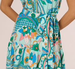 Sleeveless Retro Printed Short Sundress In Mint Multi