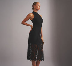 Sleeveless Lace Hem Midi Sheath Dress In Black