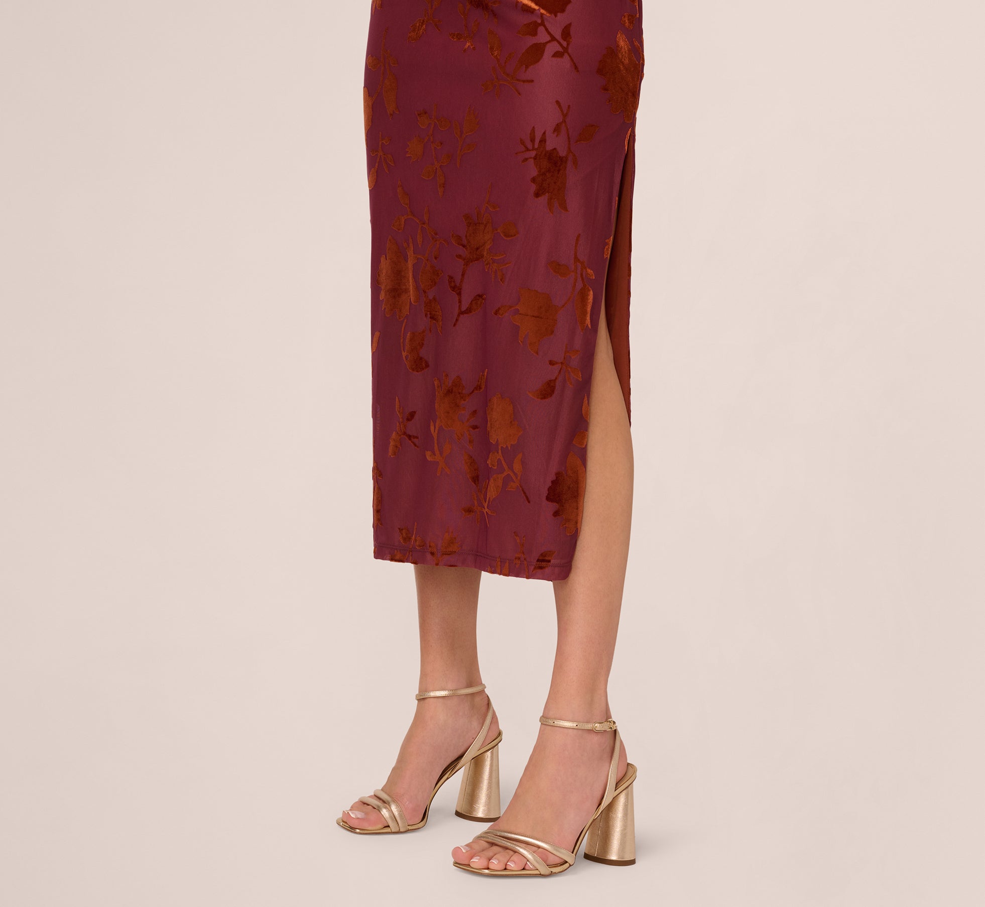 Off Shoulder Burnout Velvet Midi Dress In Amber