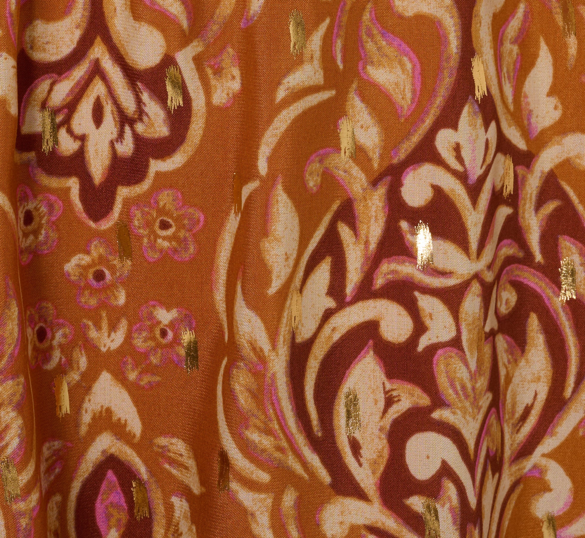 Bishop Sleeve Metallic Paisley A Line Dress In Brown Multi