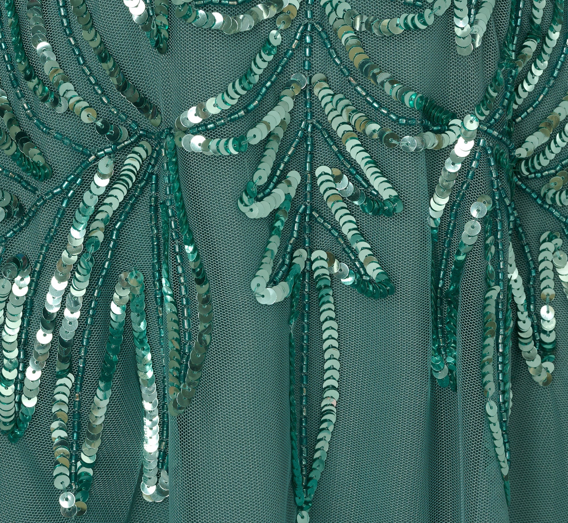 Beaded Mesh Long Dress In Green Slate