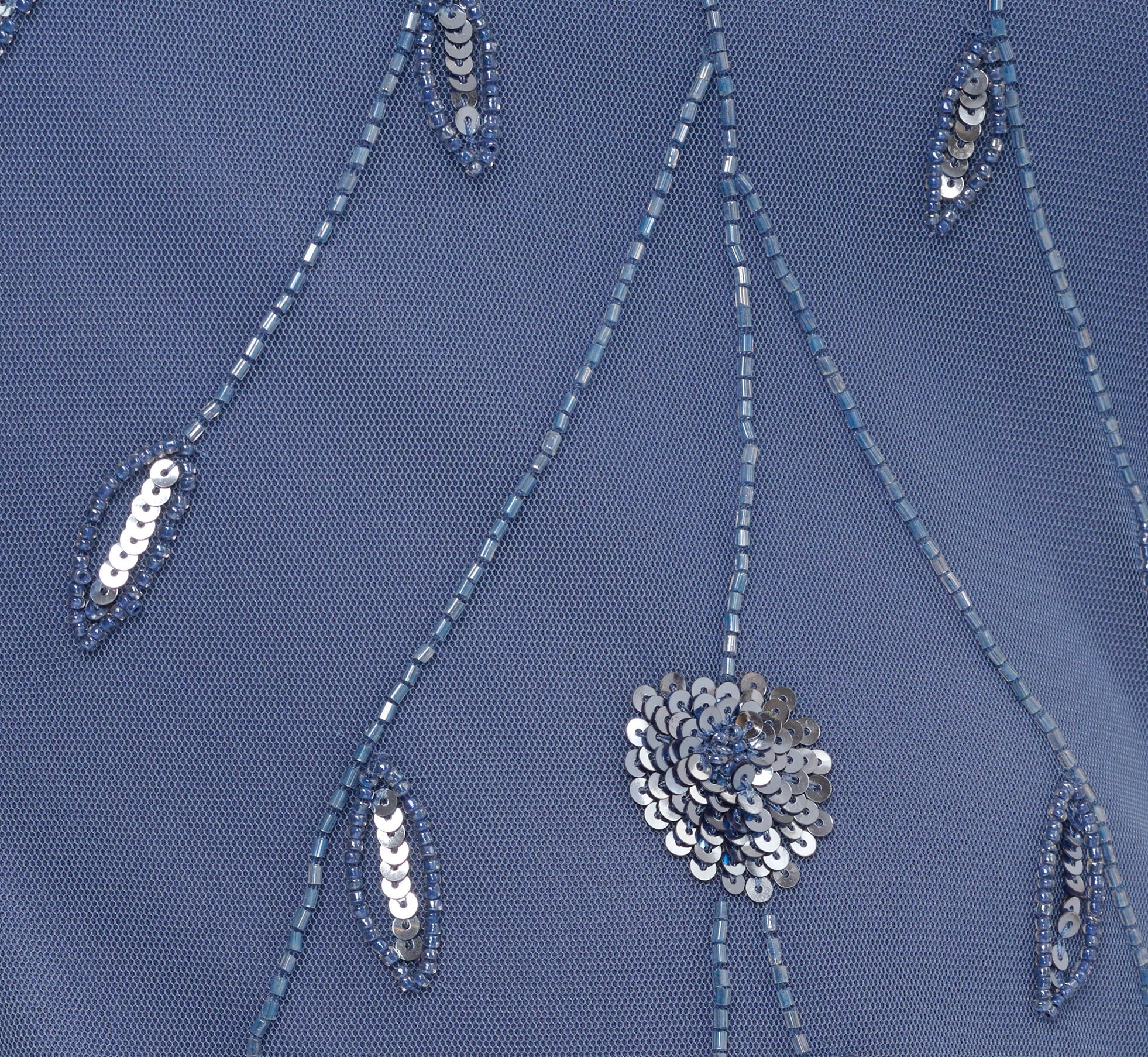 Plus Size Short Sleeve Illusion Floral Beaded Sheath Dress In French Blue