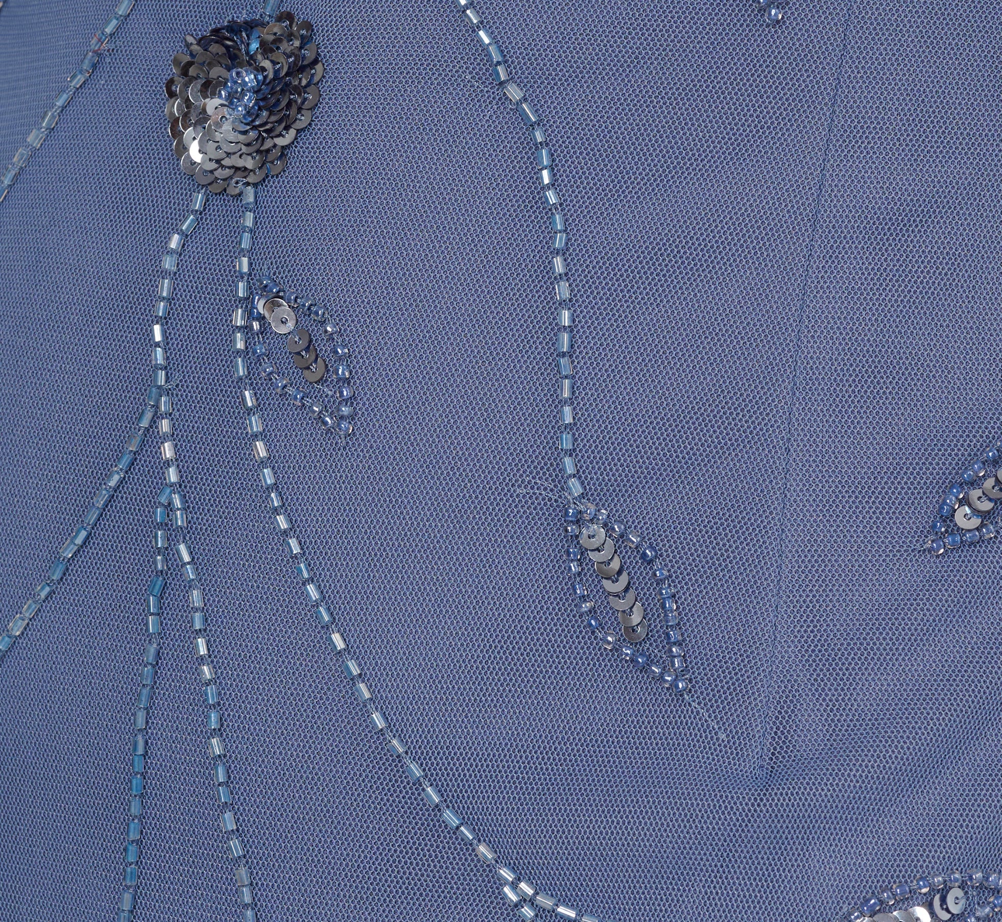 Short Sleeve Illusion Floral Beaded Sheath Dress In French Blue