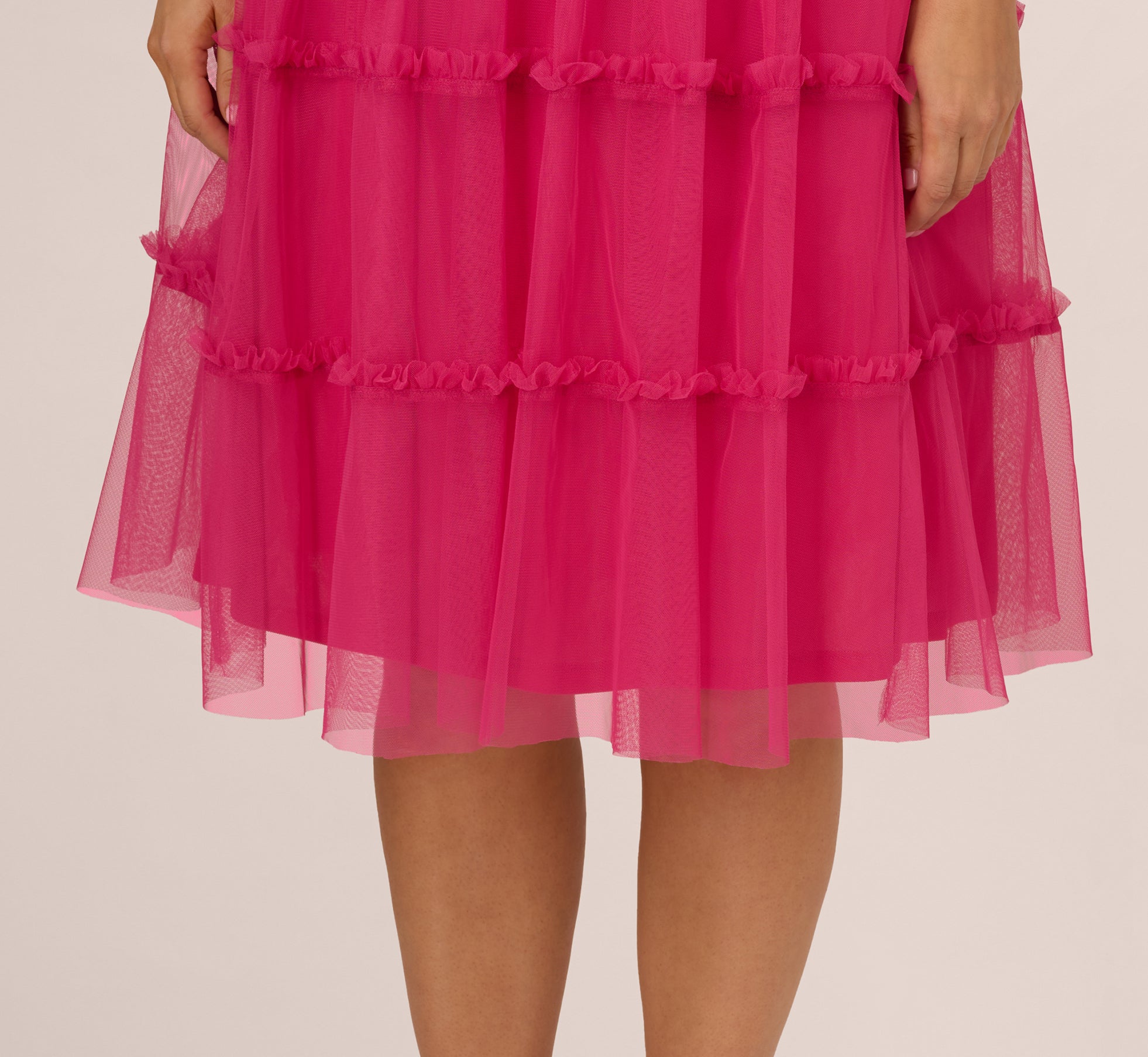 Plus Size Sleeveless Midi Dress With Square Neck And Tiered Skirt In Bright Rose