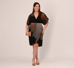 Plus Size Beaded Faux Wrap Dress With Dolman Sleeves In Black Bronze