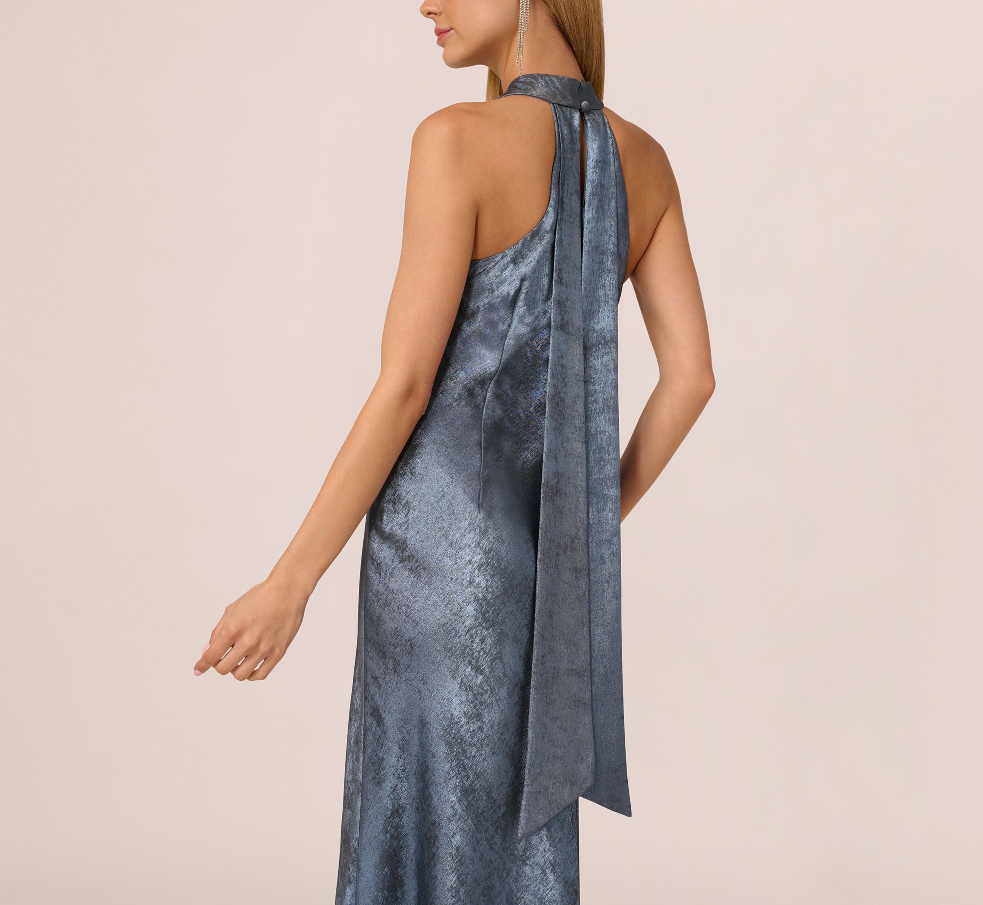 Foiled Mermaid Gown With Halter Neckline In French Blue