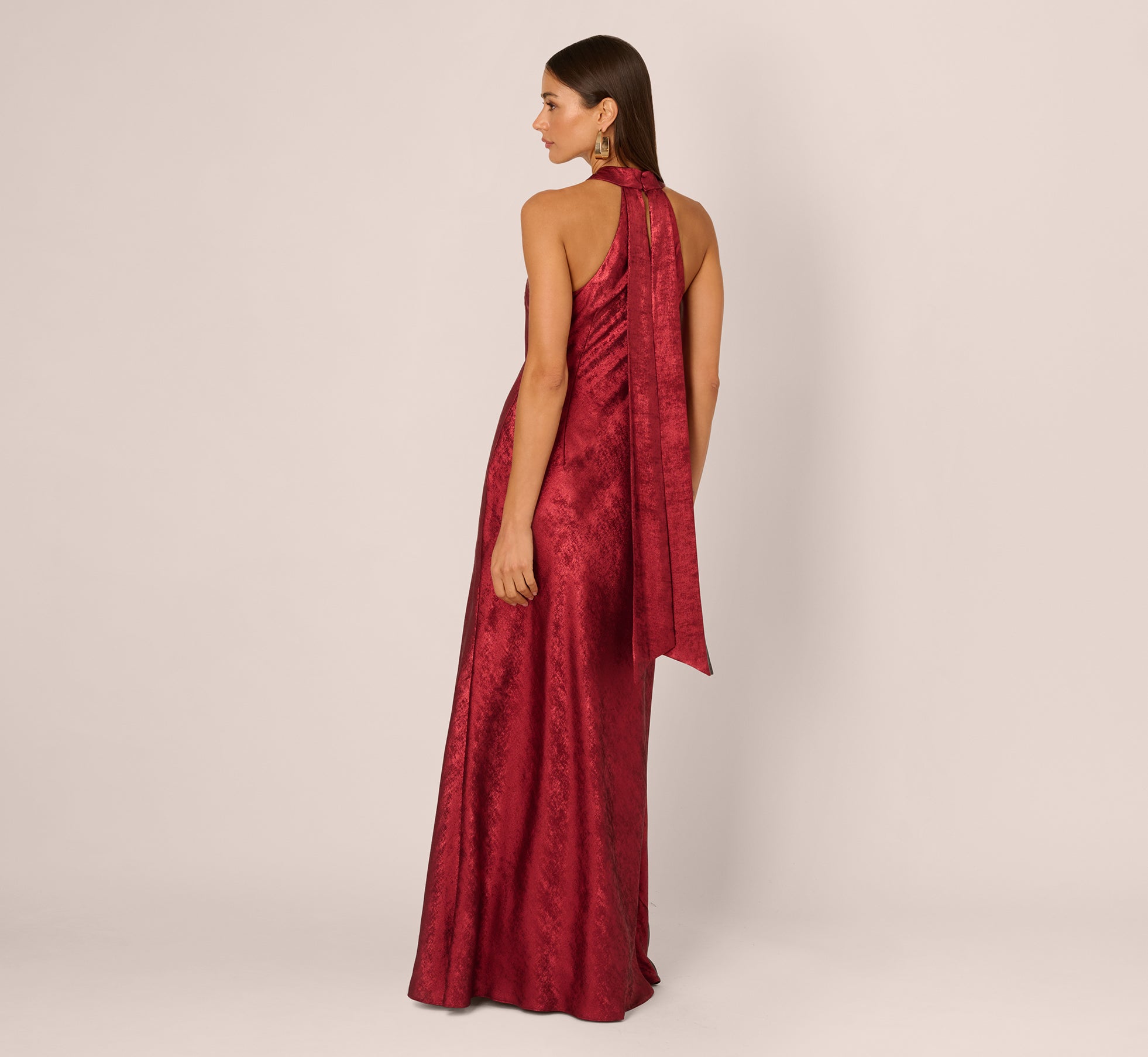 Foiled Mermaid Gown With Halter Neckline In Wine
