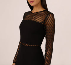 Long Sleeve Sequin Mesh Detail Jumpsuit In Black