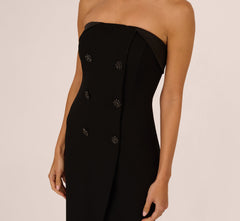Strapless Knit Crepe Blazer Midi Dress In Black