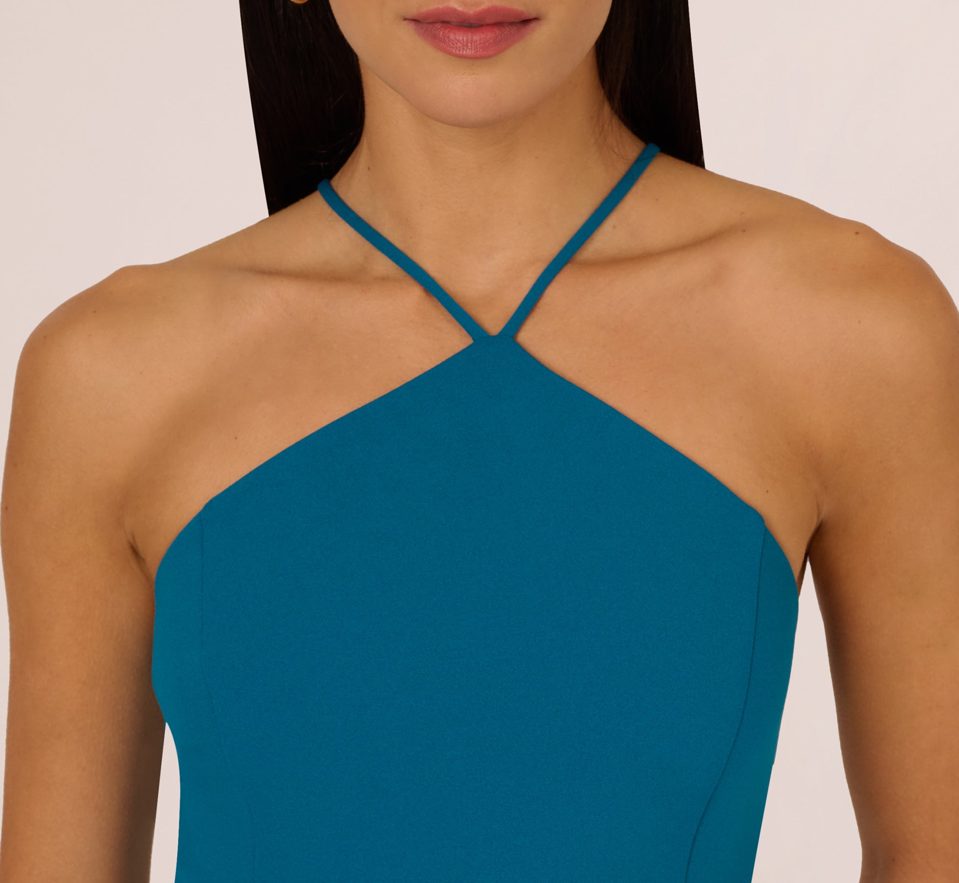 Knit And Mesh Tiered Midi Halter Dress In Peacock