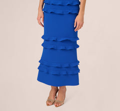 Sleeveless Crepe Flounce Midi Dress In True Blue