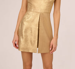 Foiled Sleeveless Beaded Collar Overlay Romper In Light Gold