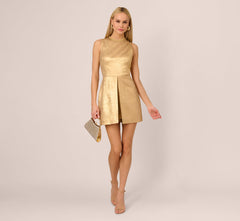 Foiled Sleeveless Beaded Collar Overlay Romper In Light Gold